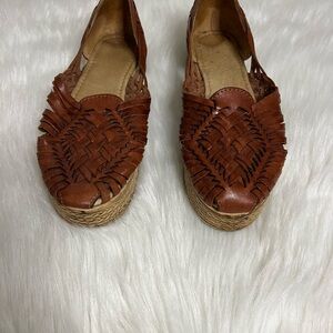 Brown Woven Leather Women Guarache Shoes